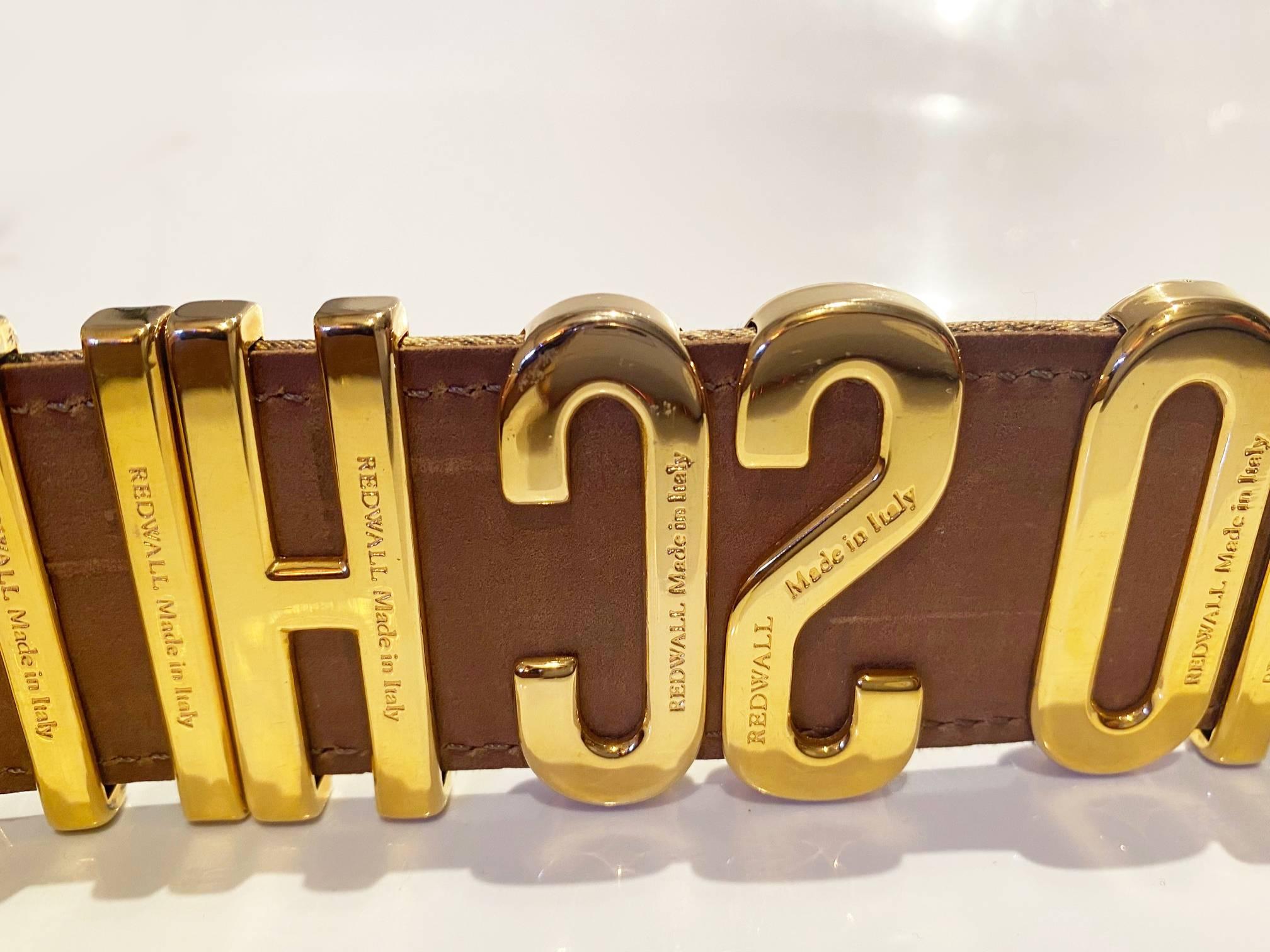 1990s Moschino by Redwall Gold Lettering Animal Print Belt
