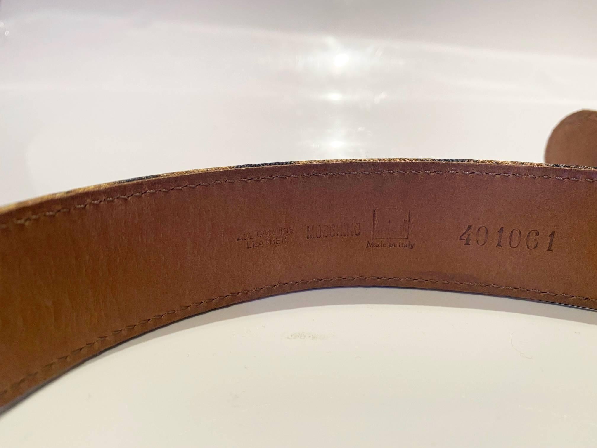 1990s Moschino by Redwall Gold Lettering Animal Print Belt
