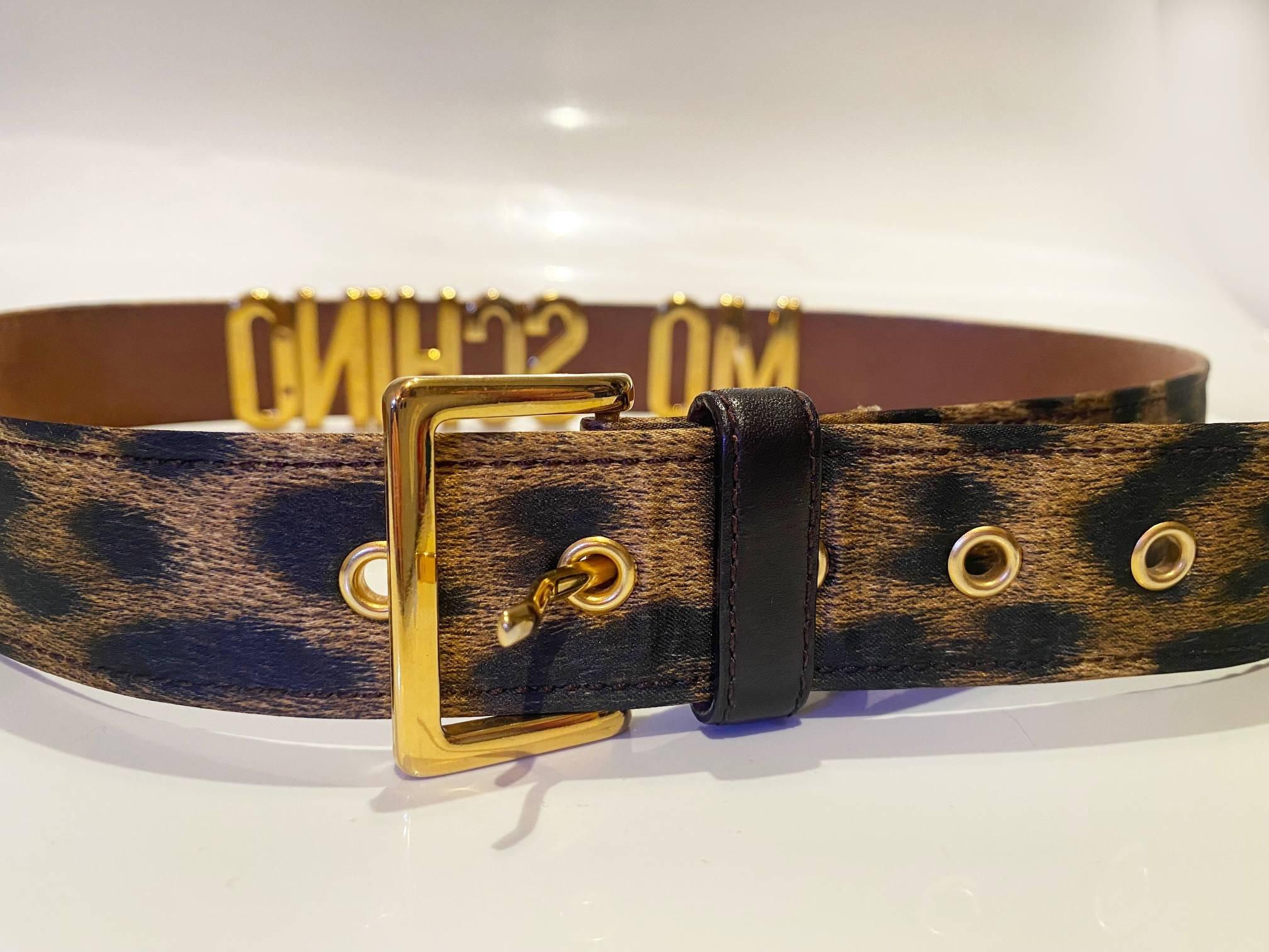 1990s Moschino by Redwall Gold Lettering Animal Print Belt