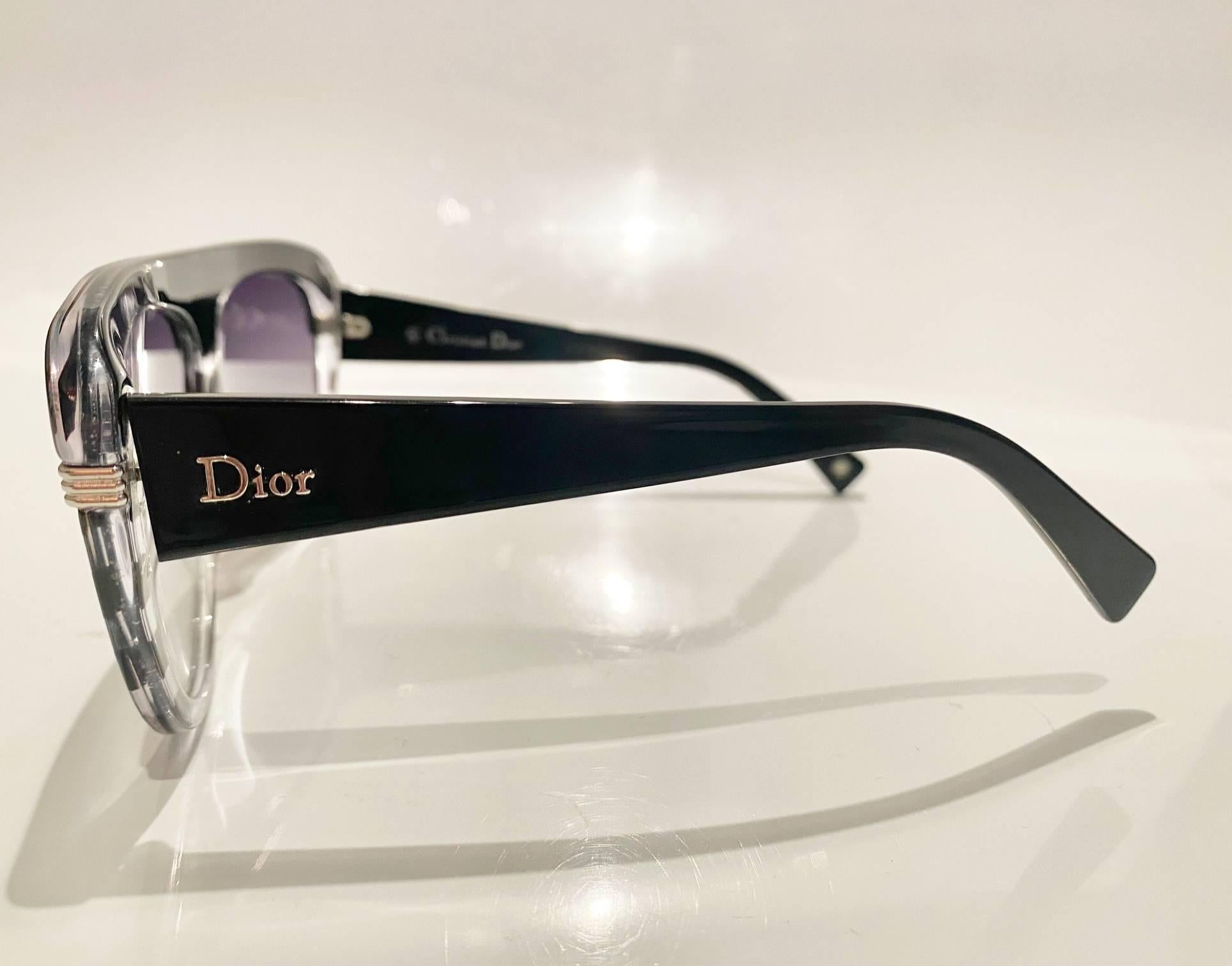 2000s Christian Dior Dark Blue Stripe Cat-Eye Sunglasses