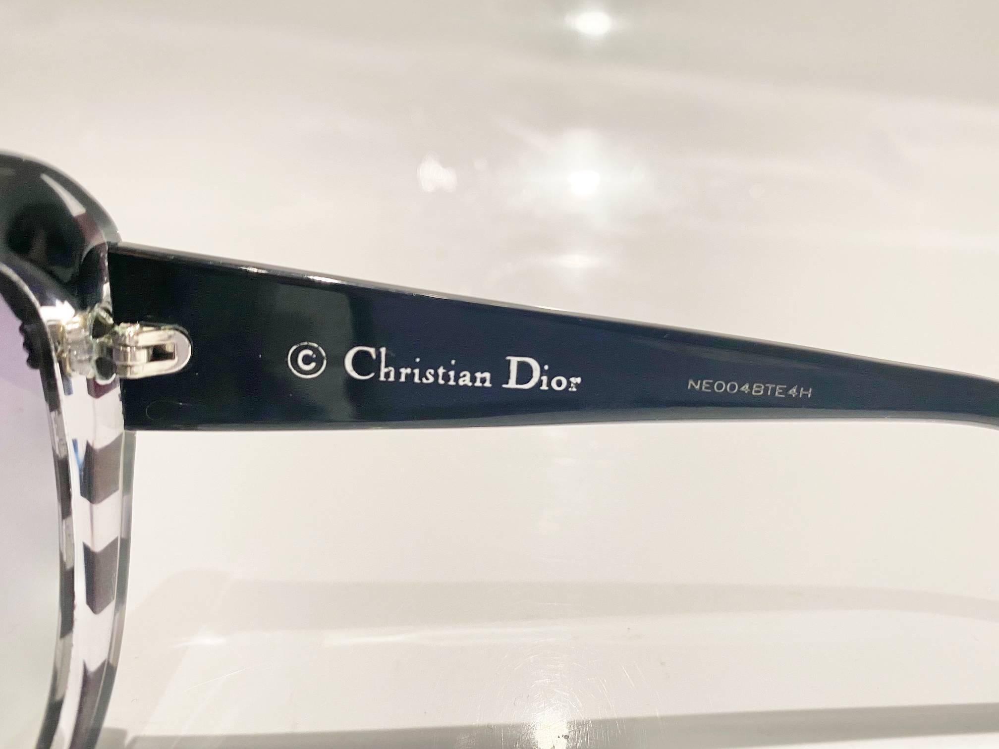 2000s Christian Dior Dark Blue Stripe Cat-Eye Sunglasses