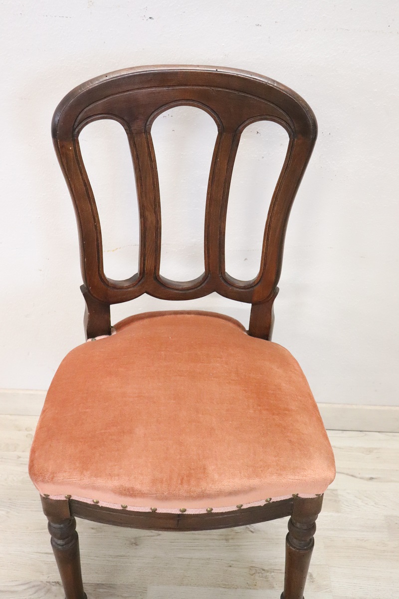 19th Century Chair in Beech Wood with Velvet Seat