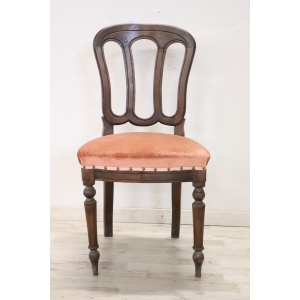19th Century Chair in Beech Wood with Velvet Seat