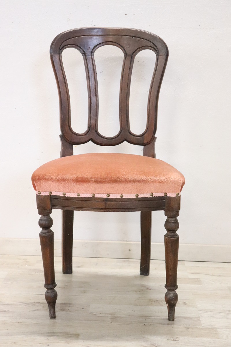 19th Century Chair in Beech Wood with Velvet Seat