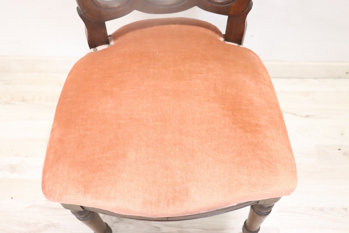 19th Century Chair in Beech Wood with Velvet Seat