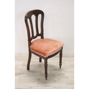 19th Century Chair in Beech Wood with Velvet Seat