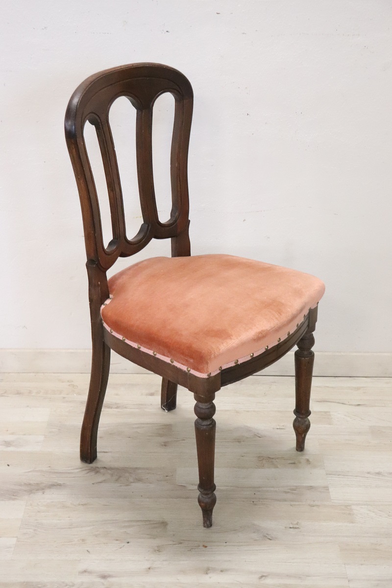 19th Century Chair in Beech Wood with Velvet Seat