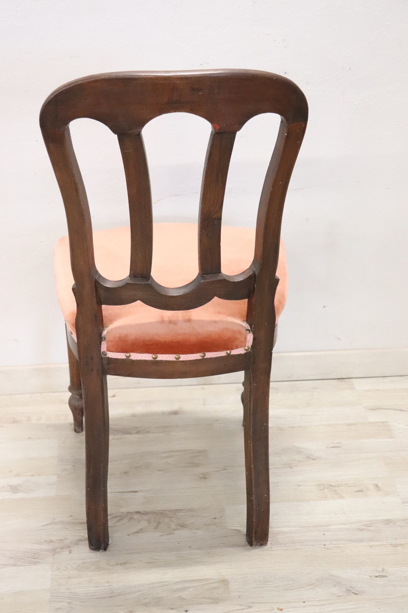 19th Century Chair in Beech Wood with Velvet Seat