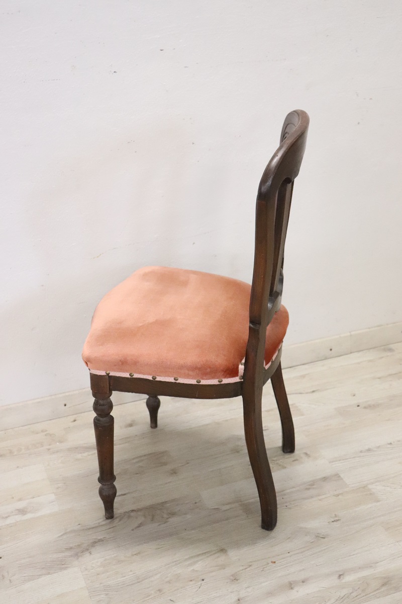19th Century Chair in Beech Wood with Velvet Seat