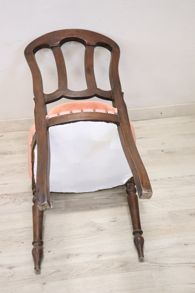 19th Century Chair in Beech Wood with Velvet Seat