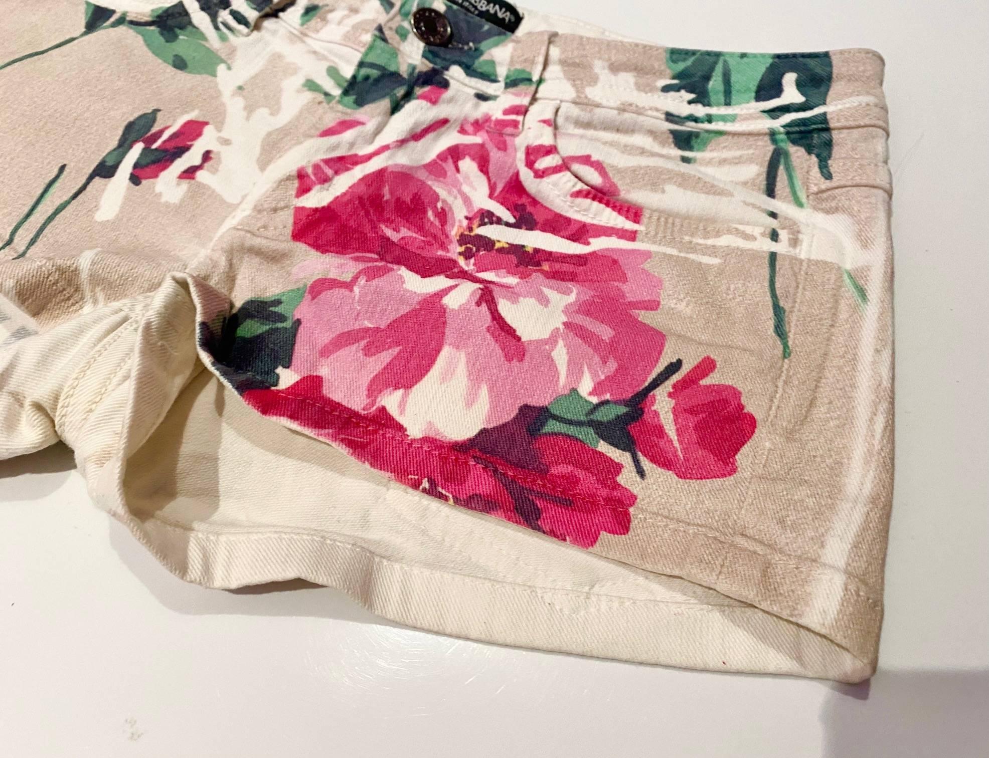 2000s Dolce & Gabbana Flower Print Collection Denim Hot Pants