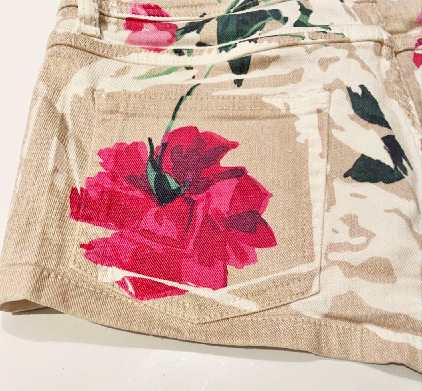 2000s Dolce & Gabbana Flower Print Collection Denim Hot Pants