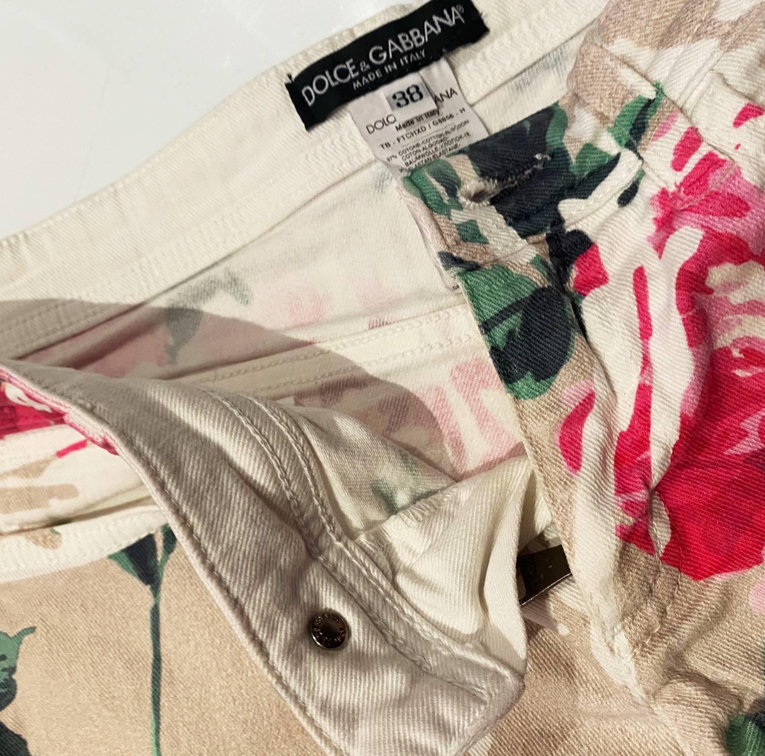 2000s Dolce & Gabbana Flower Print Collection Denim Hot Pants