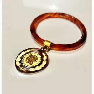 1990s Prada Resin Brown Bangle with Hanging Gold Metal Medallion