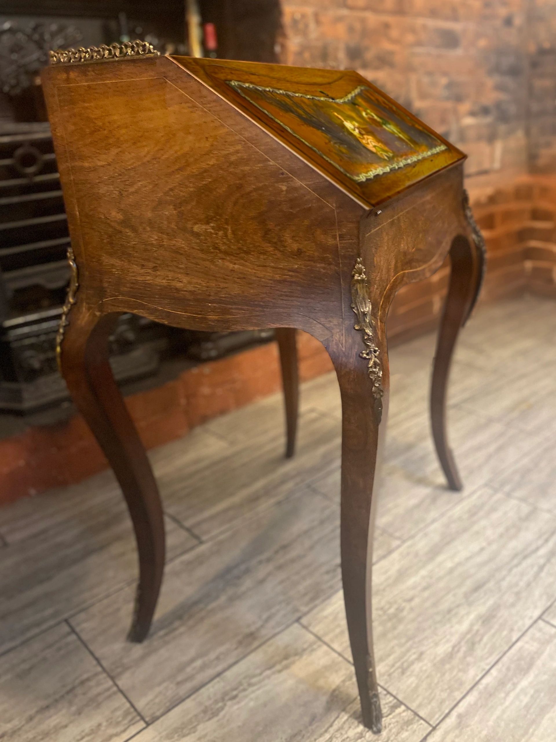 Antique Ladies French writing desk with hand painted facade by Henri Martin