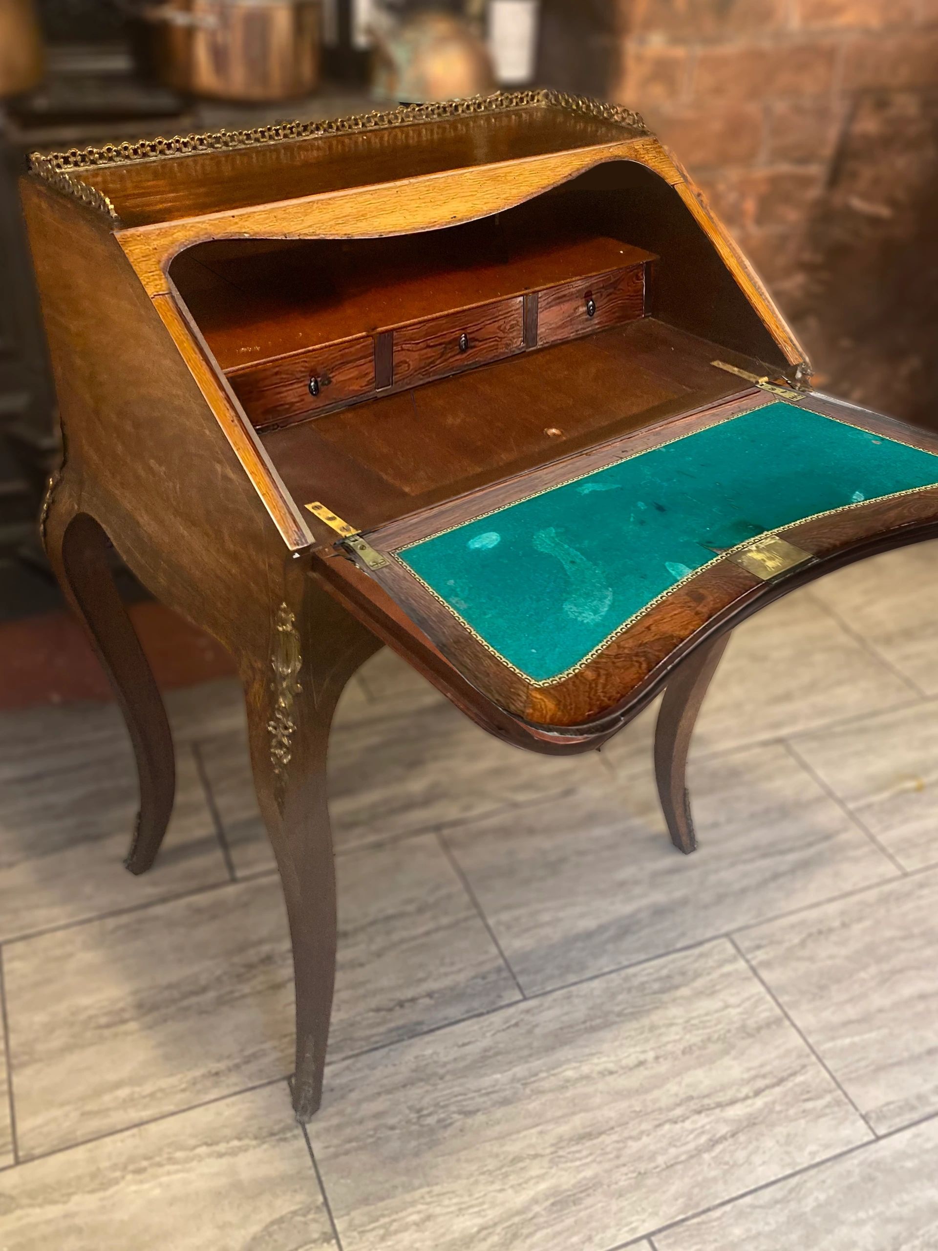 Antique Ladies French writing desk with hand painted facade by Henri Martin