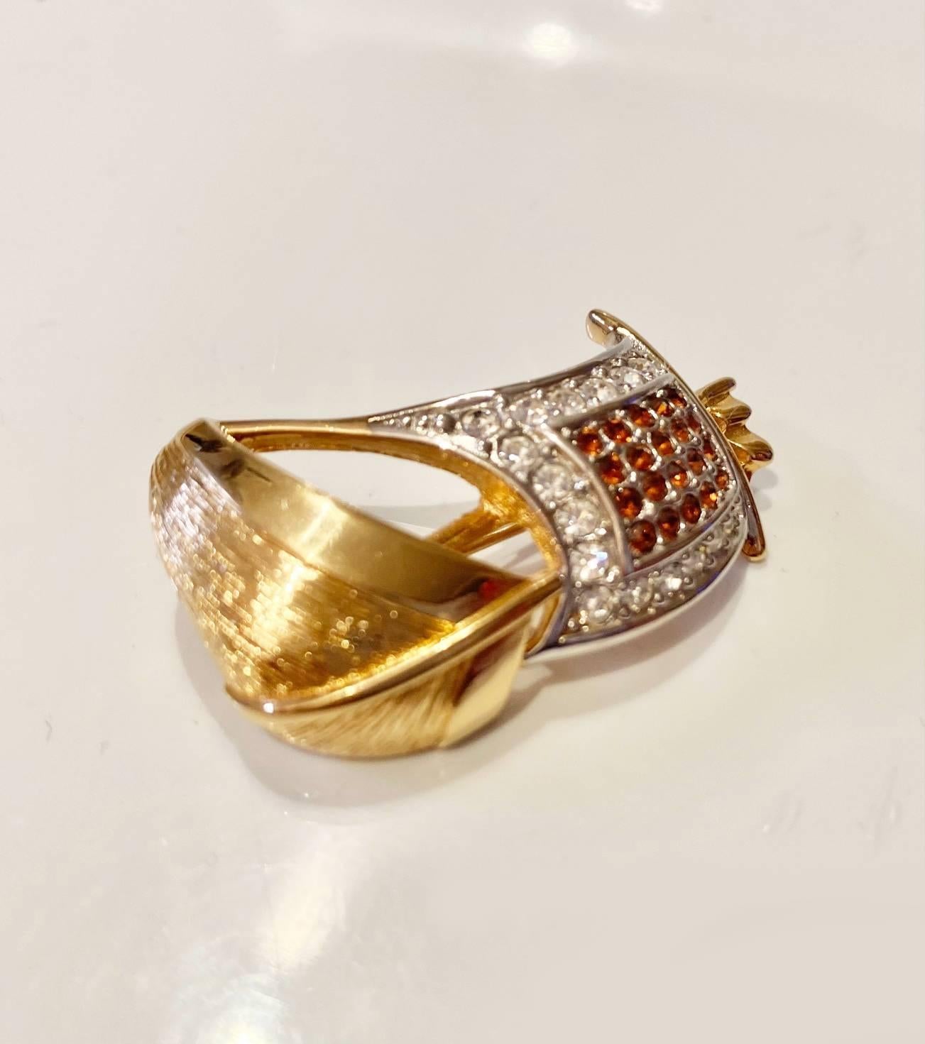 1980s Burberry Sailing Ship Pave Crystal Gold Plated Brooch Pin