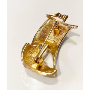 1980s Burberry Sailing Ship Pave Crystal Gold Plated Brooch Pin