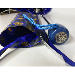 1980s Gianni Versace Black Blue chequered Medusa Umbrella with cover