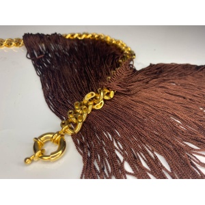 Missoni Brown Fringe Gold Metal Choker Necklace