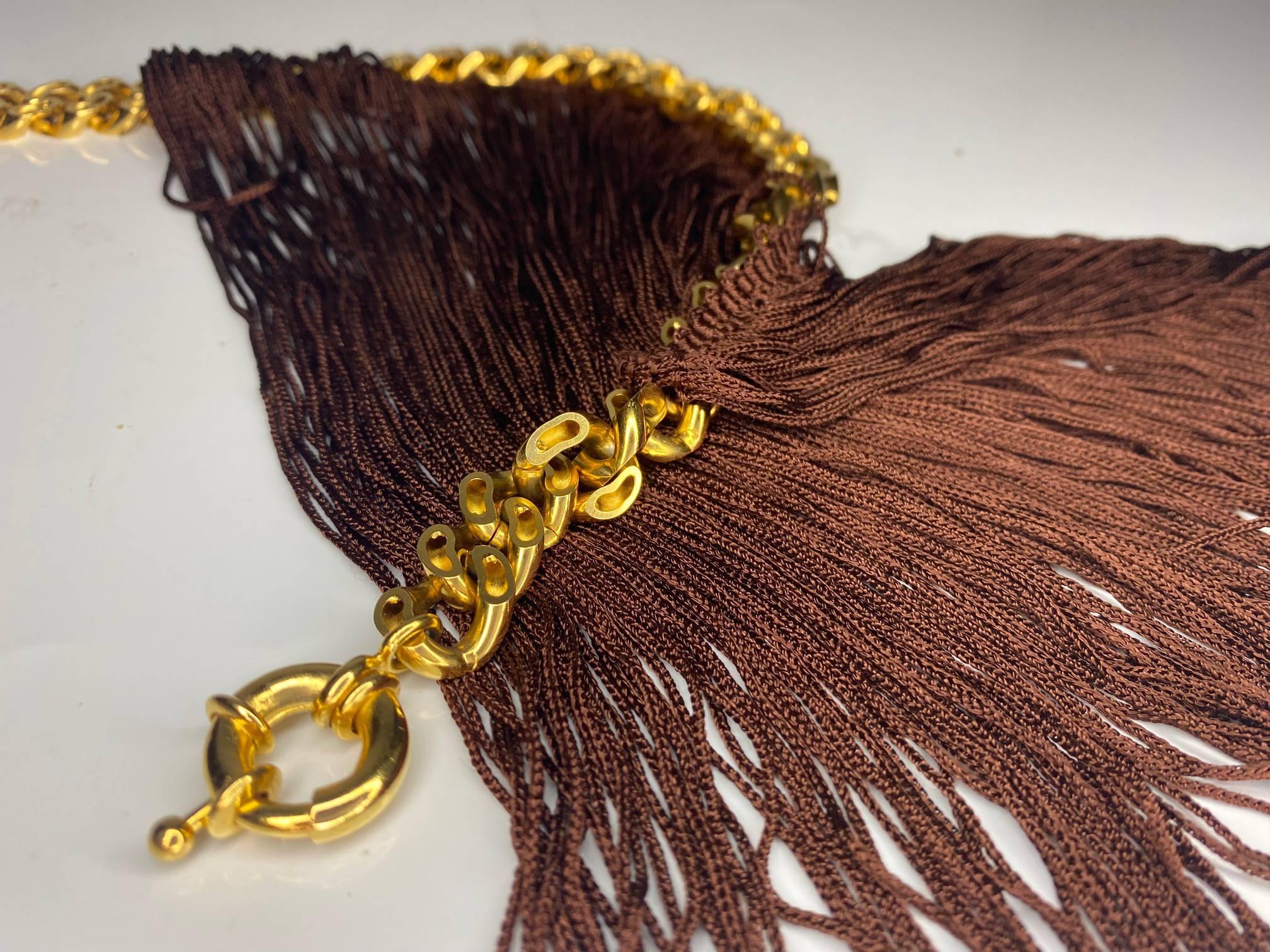 Missoni Brown Fringe Gold Metal Choker Necklace