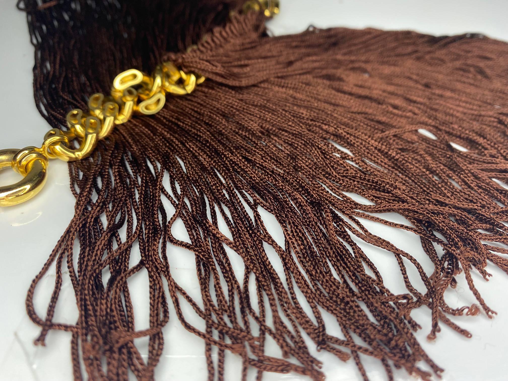 Missoni Brown Fringe Gold Metal Choker Necklace