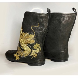 2000s Giuseppe Zanotti Embroidered Dragon Black Leather Calf Boots