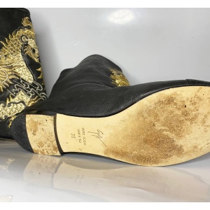 2000s Giuseppe Zanotti Embroidered Dragon Black Leather Calf Boots