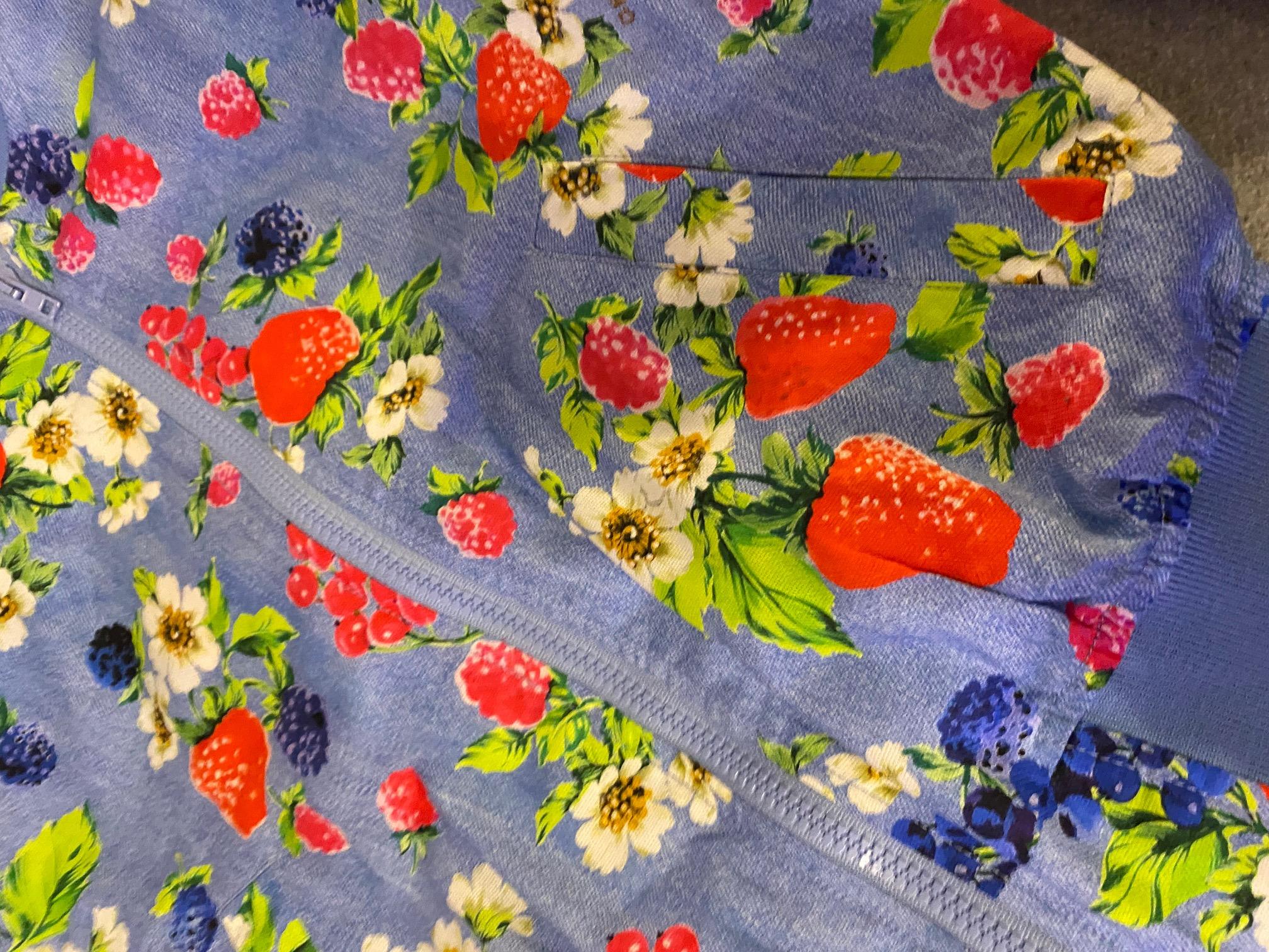 Moschino Fruit Print Blue Bomber Jacket