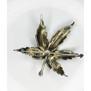 1980s Christian Dior Crystal Leaf Design Brooch with Pearl