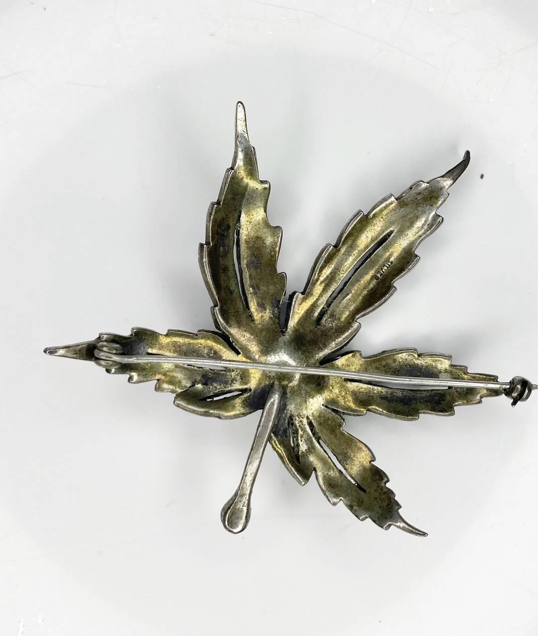 1980s Christian Dior Crystal Leaf Design Brooch with Pearl