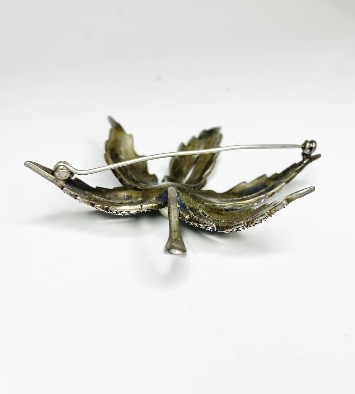 1980s Christian Dior Crystal Leaf Design Brooch with Pearl