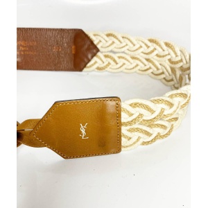 1980s YSL Yves Saint Laurent Cord Tan Leather Tasseled Tie Belt