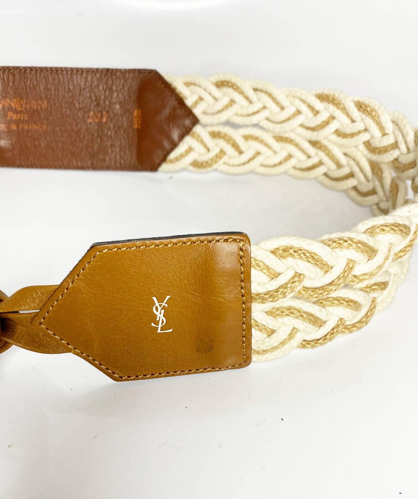 1980s YSL Yves Saint Laurent Cord Tan Leather Tasseled Tie Belt