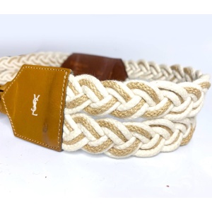 1980s YSL Yves Saint Laurent Cord Tan Leather Tasseled Tie Belt