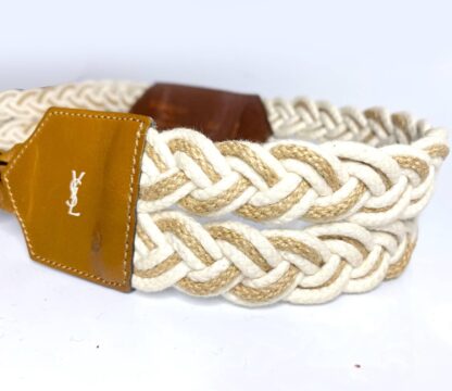 1980s YSL Yves Saint Laurent Cord Tan Leather Tasseled Tie Belt - Image 3