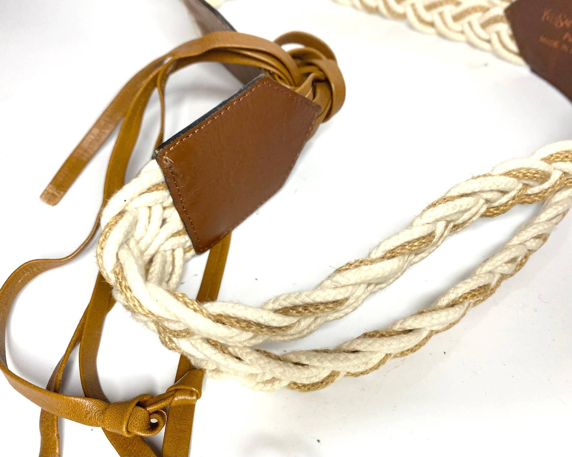 1980s YSL Yves Saint Laurent Cord Tan Leather Tasseled Tie Belt