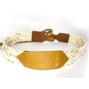 1980s YSL Yves Saint Laurent Cord Tan Leather Tasseled Tie Belt
