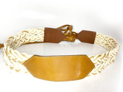 1980s YSL Yves Saint Laurent Cord Tan Leather Tasseled Tie Belt - Image 2