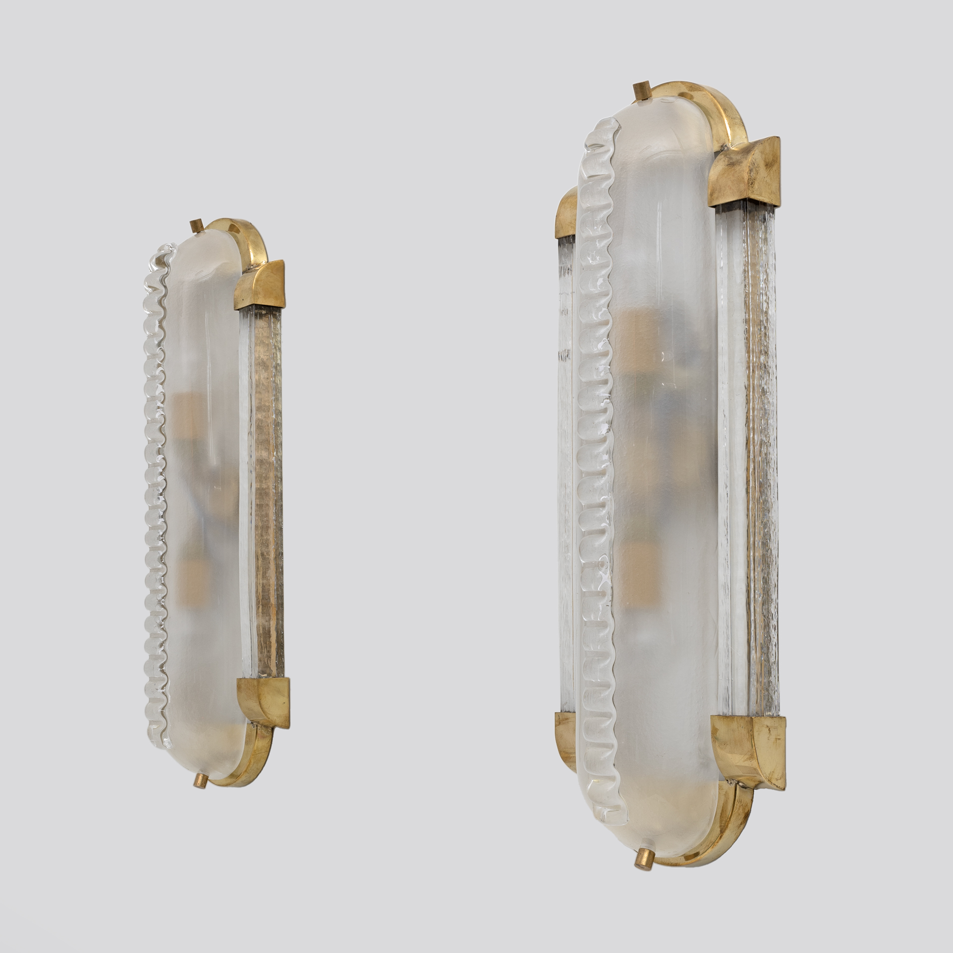 Pair of Art Dèco Style Brass and Frosted Murano Glass Sconces