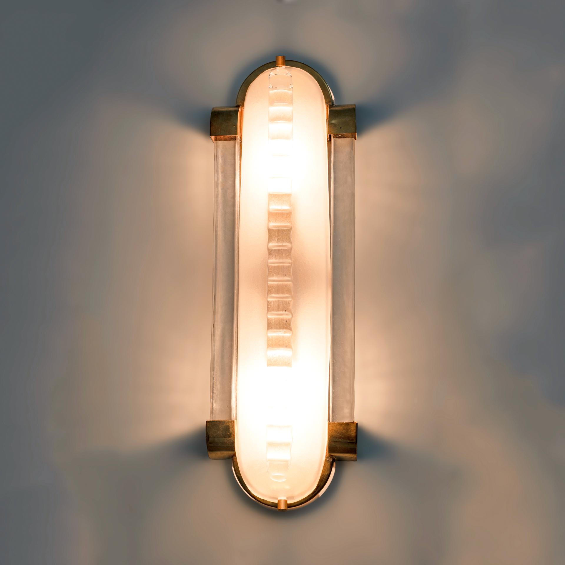 Pair of Art Dèco Style Brass and Frosted Murano Glass Sconces