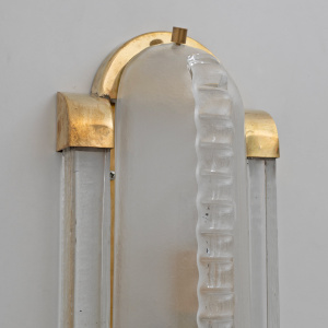 Pair of Art Dèco Style Brass and Frosted Murano Glass Sconces
