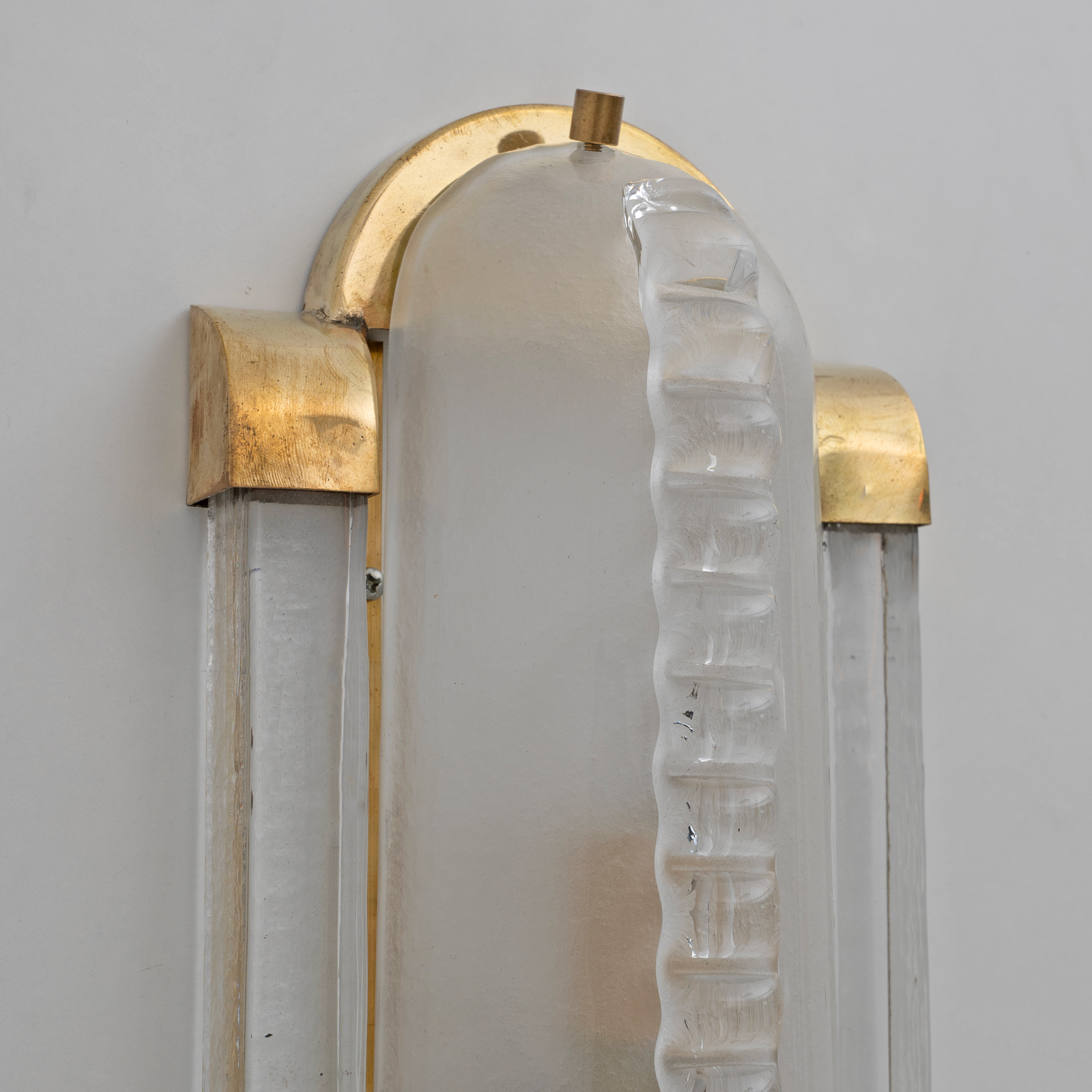 Pair of Art Dèco Style Brass and Frosted Murano Glass Sconces