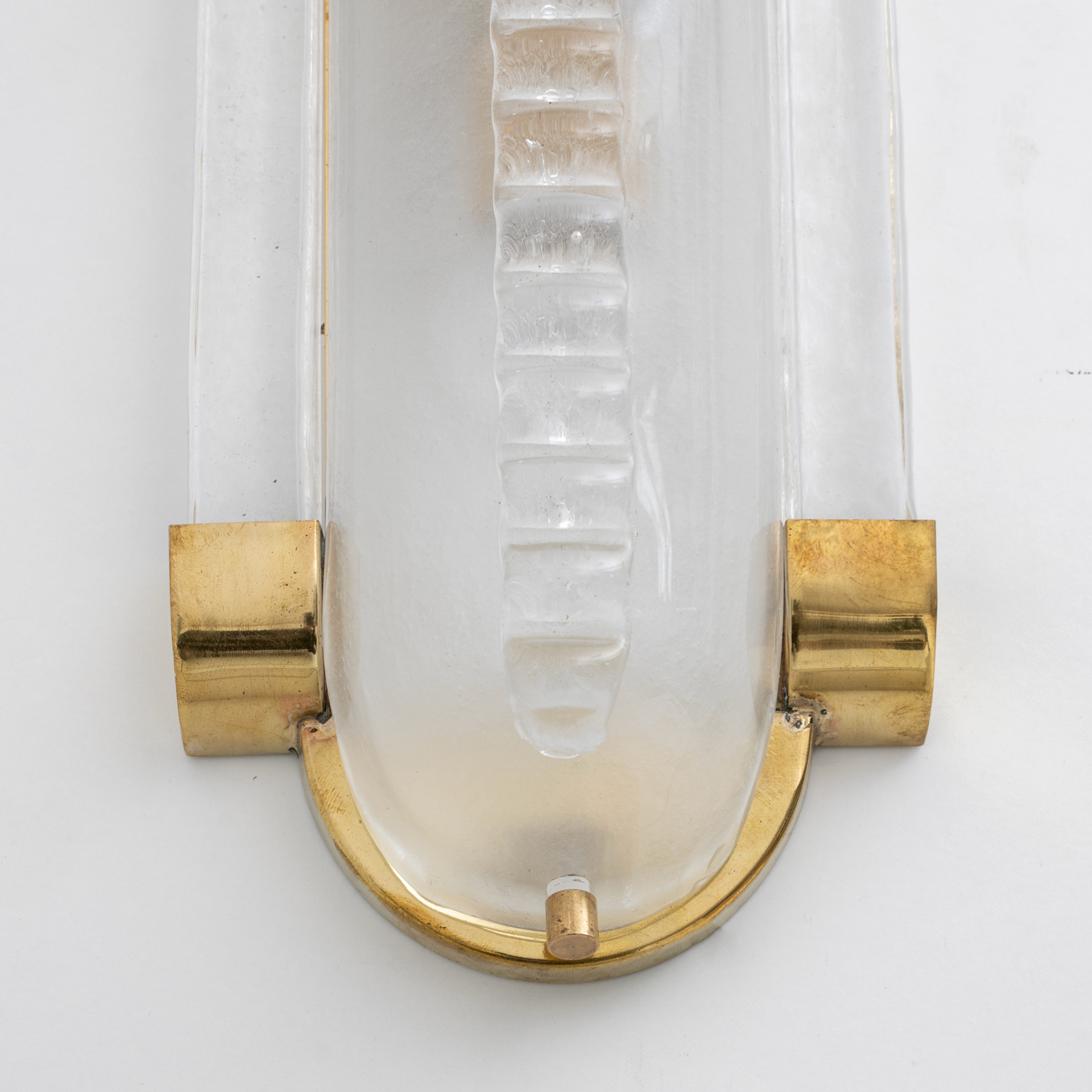 Pair of Art Dèco Style Brass and Frosted Murano Glass Sconces