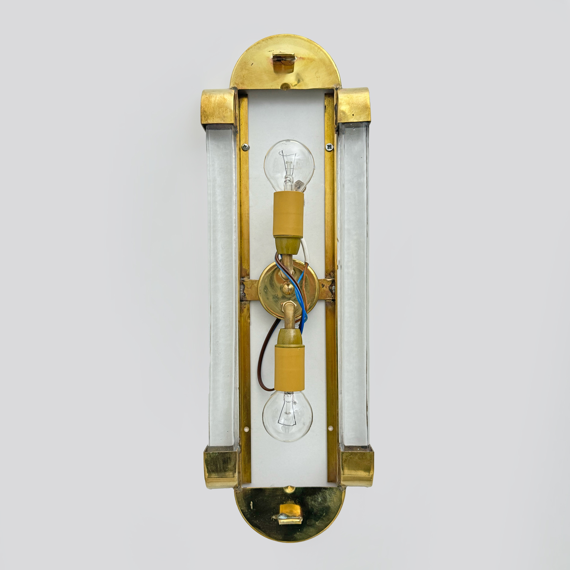 Pair of Art Dèco Style Brass and Frosted Murano Glass Sconces