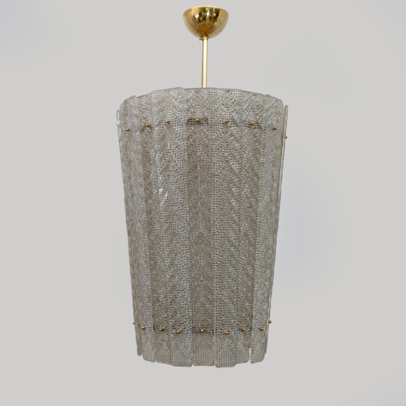 Barovier & Toso Art Dèco Style Brass Murano Glass Lantern Chandelier