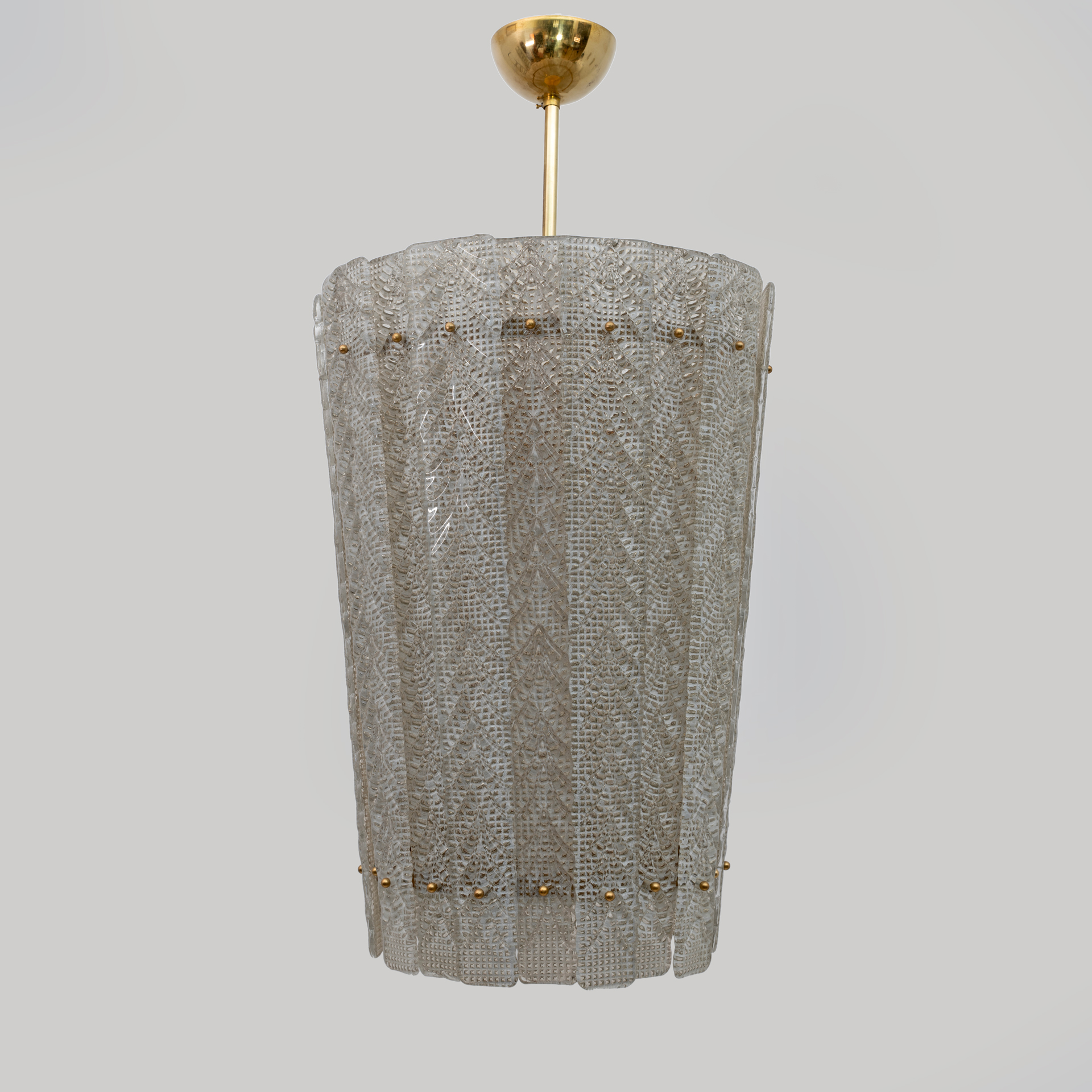 Barovier & Toso Art Dèco Style Brass Murano Glass Lantern Chandelier