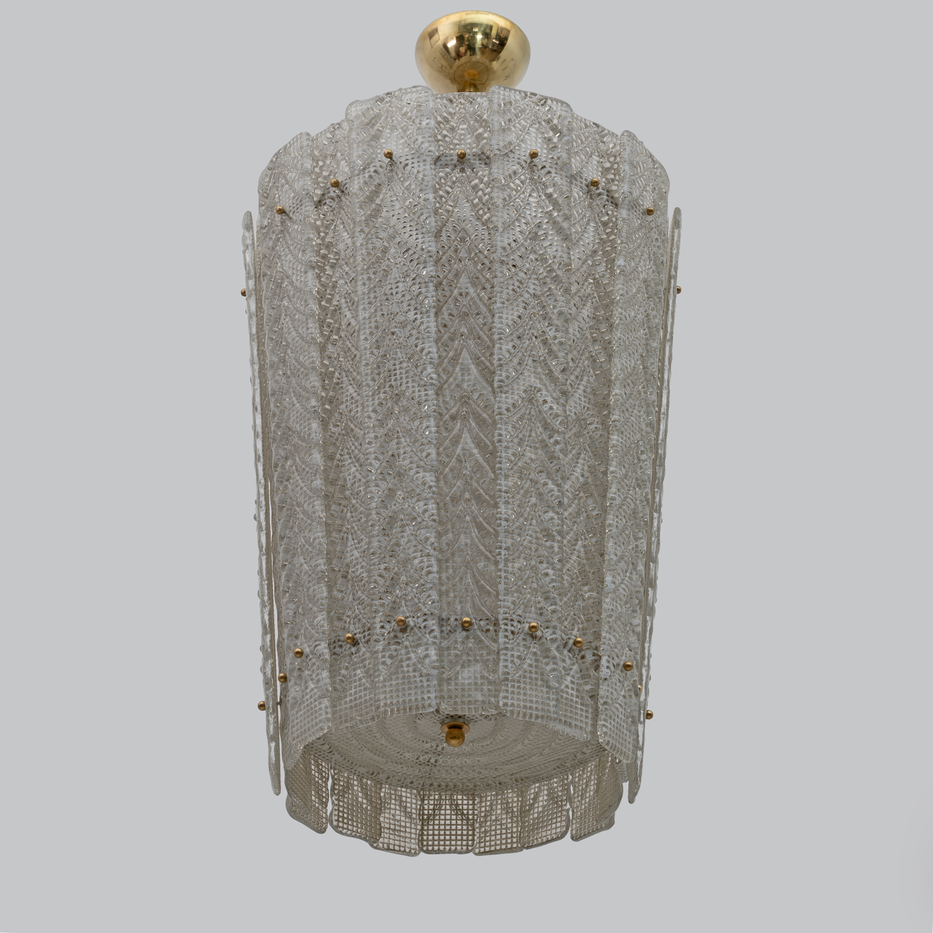 Barovier & Toso Art Dèco Style Brass Murano Glass Lantern Chandelier