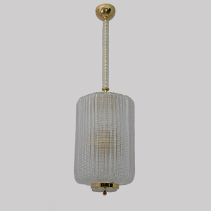 Art Dèco Style Brass Murano Glass Lantern Chandelier Attributed to Tomaso Buzzi