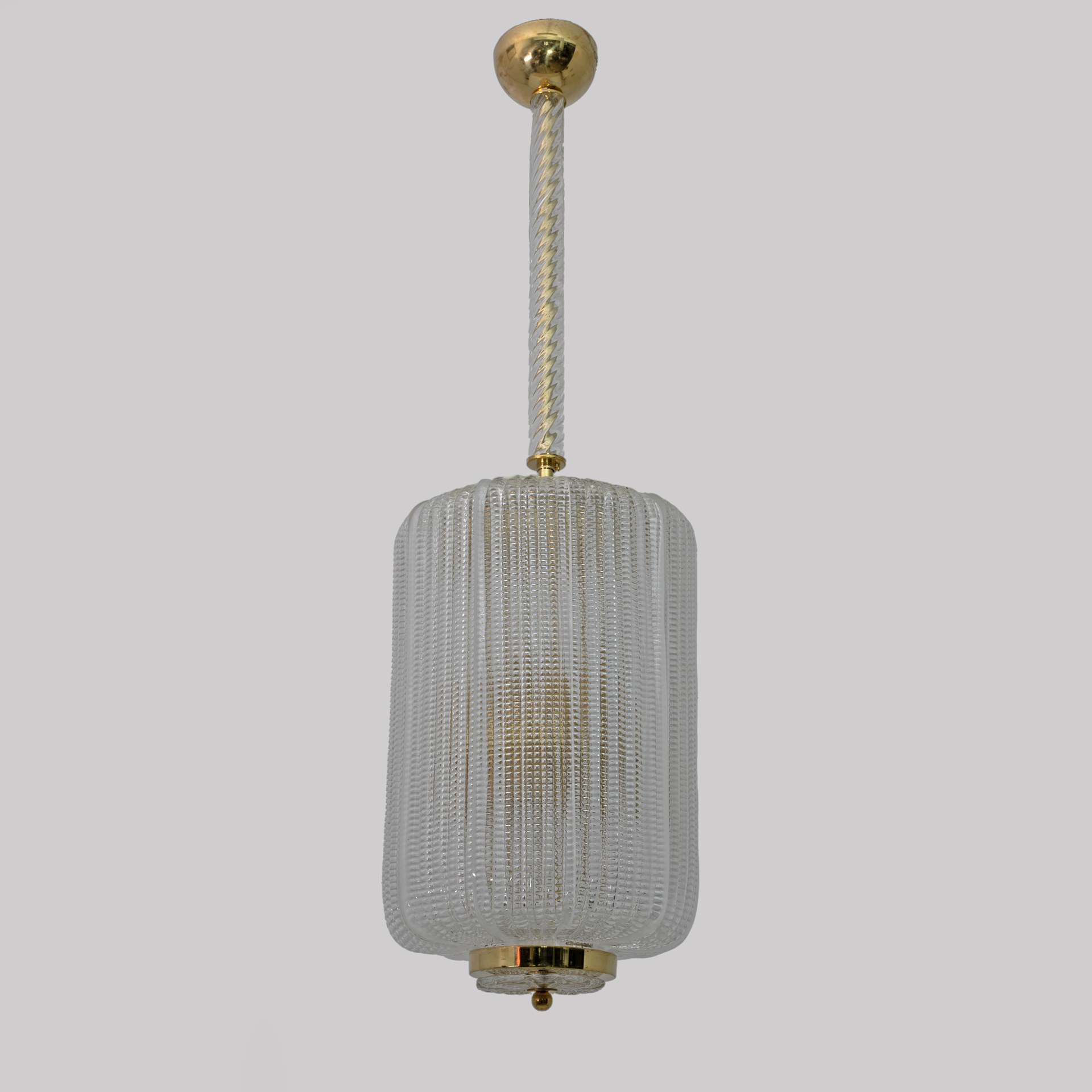 Art Dèco Style Brass Murano Glass Lantern Chandelier Attributed to Tomaso Buzzi